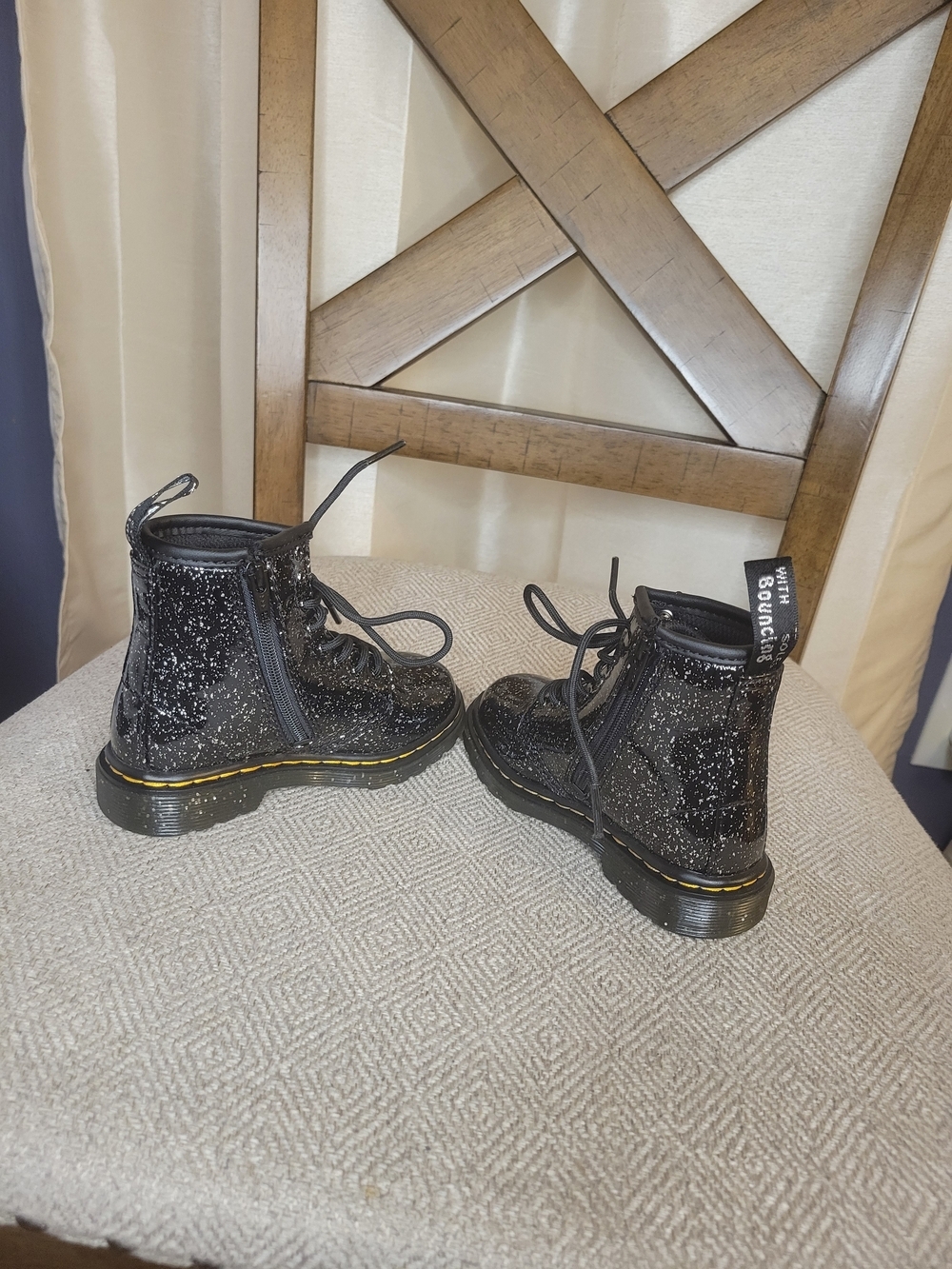 Doc Martens Boots. Black Glitter Lace-Up With Side Zipper. - Picture 6 of 6